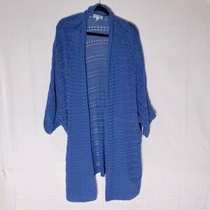 Vintage St. John’s Bat Blue Ramie Cotton Open Front Knit Cardigan Sweater 3X